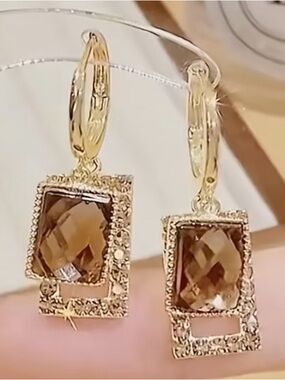 Gold-Tone Brown Faceted Dangle Earrings